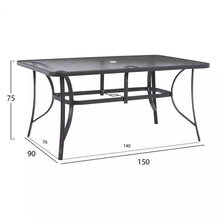 TABLE 150X90Χ75cm. METALLIC RECTANGULAR GRAY WITH UMBRELLA HOLE D38cm HM5145.11