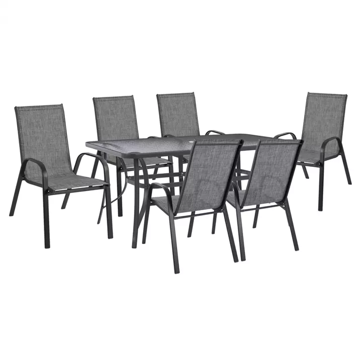 DINING SET 7PCS TABLE 150X90 WITH ARMCHAIR TEXTILINE GRAY HM11471