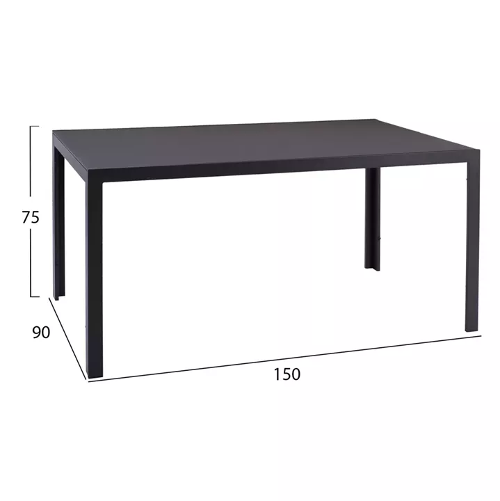METALLIC TABLE IN GREY WITH GREY GLASS 150x90x75cm HM5767.01