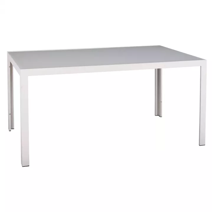 METALLIC TABLE ICE WHITE WITH GLASS HM5767.03 150X90Χ75cm.