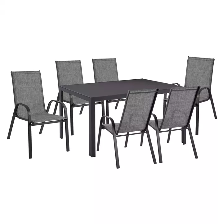 DINING SET 7 PCS TABLE GRAY 150X90 AND ARMCHAIR TEXTLINE GRAY HM11520.01