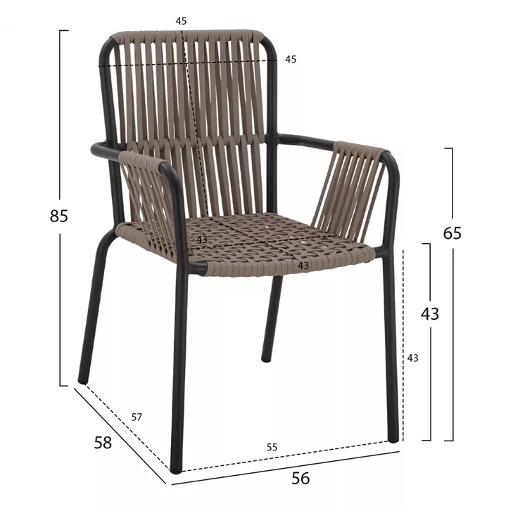 DINING SET 7 PCS GRAY TABLE 150X90 AND ARMCHAIR WITH ROPE HM11525.01
