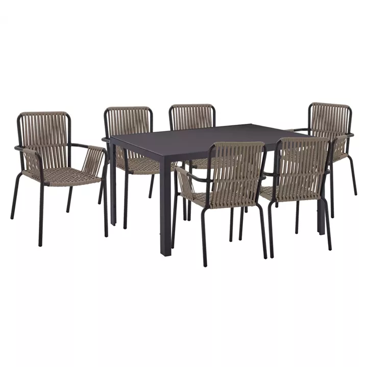 DINING SET 7 PCS GRAY TABLE 150X90 AND ARMCHAIR WITH ROPE HM11525.01