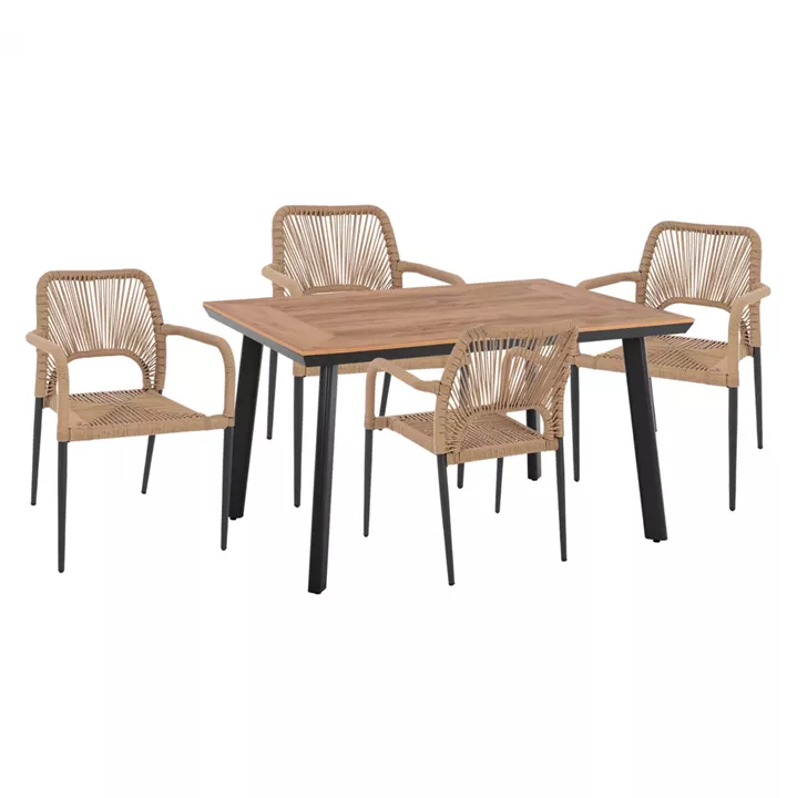 DINING SET 5PCS CHARCOAL TABLE 120x80 AND ARMCHAIR WITH ROPE HM11535.02