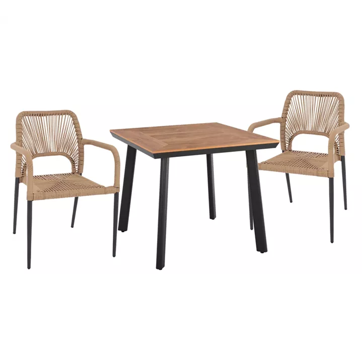 DINING SET 3PCS CHARCOAL TABLE 80x80 AND ARMCHAIR WITH ROPE HM11537.02