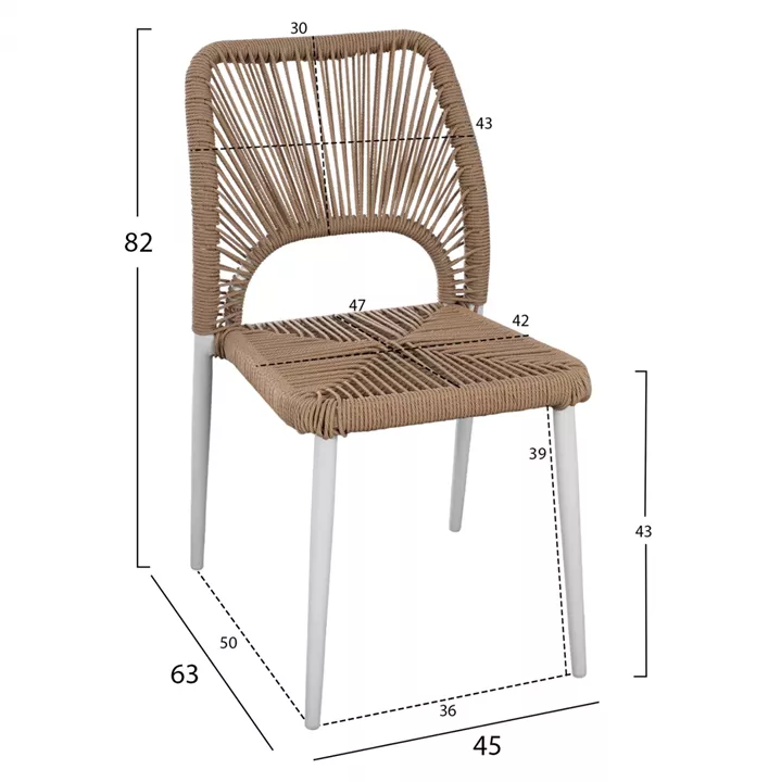 DINING SET 3PCS WHITE TABLE 80x80 AND CHAIR WITH ROPE HM11536.01