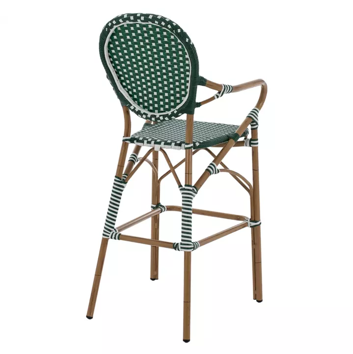 ALUMINUM STOOL BAMBOO LOOK WITH WICKER GREEN WHITE HM5794.01 56x60x126 cm.