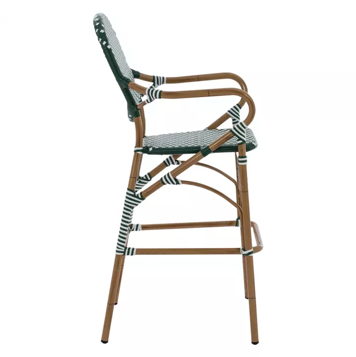 ALUMINUM STOOL BAMBOO LOOK WITH WICKER GREEN WHITE HM5794.01 56x60x126 cm.