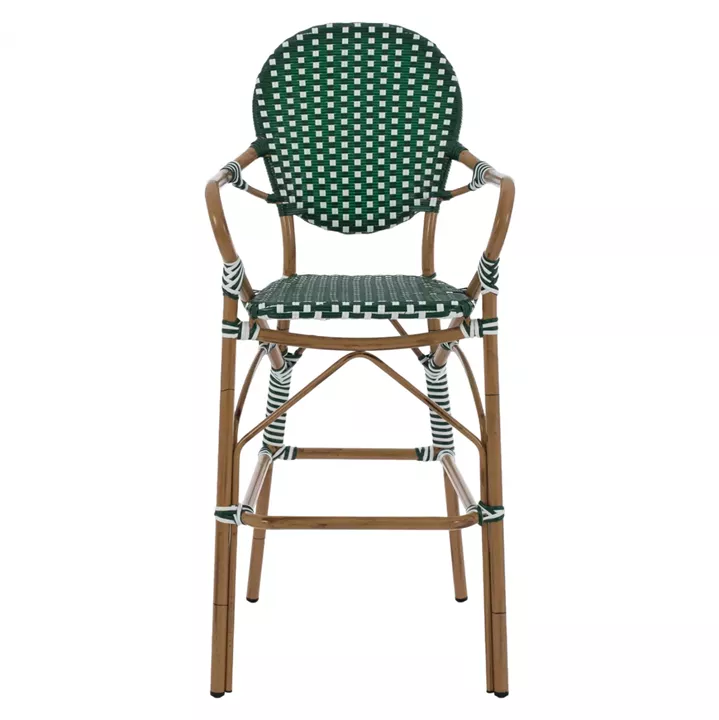 ALUMINUM STOOL BAMBOO LOOK WITH WICKER GREEN WHITE HM5794.01 56x60x126 cm.