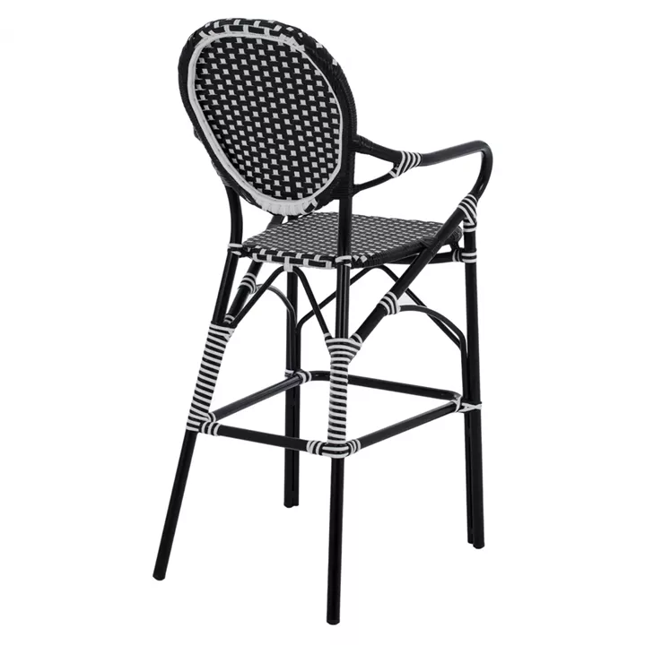 ALUMINUM STOOL BAMBOO LOOK WITH WICKER BLACK WHITE HM5794.02 56x60x126 cm.