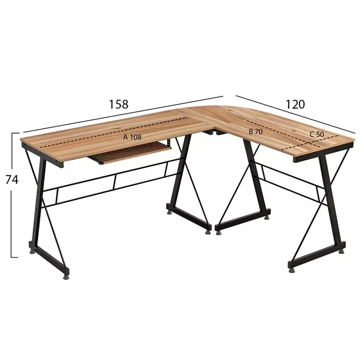 CORNER OFFICE WALNUT SURFACE WITH METAL FRAME HM2127.02 158Χ120Χ74cm.