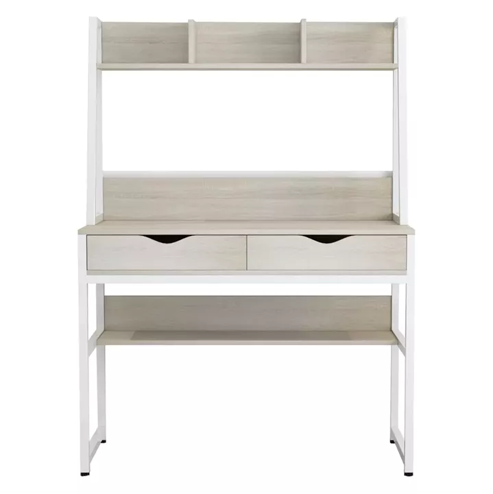 DESK WITH BOOKCASE TANAYA HM2390.13 MELAMINE IN SONAMA & METAL WHITE FRAME 100x48x139H cm.