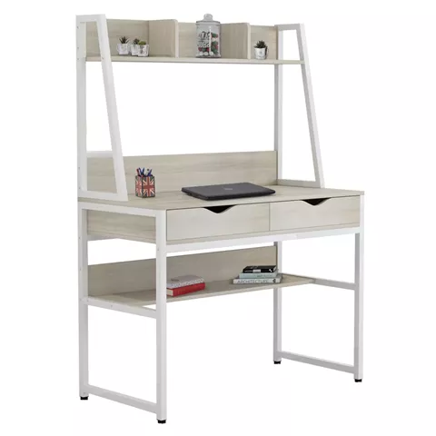 DESK WITH BOOKCASE TANAYA HM2390.13 MELAMINE IN SONAMA & METAL WHITE FRAME 100x48x139H cm.