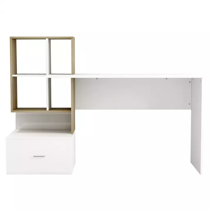 MELAMINE OFFICE WITH BOOKCASE SYNDYA HM8993.02 WHITE SONAMA 149x48x105Y cm.