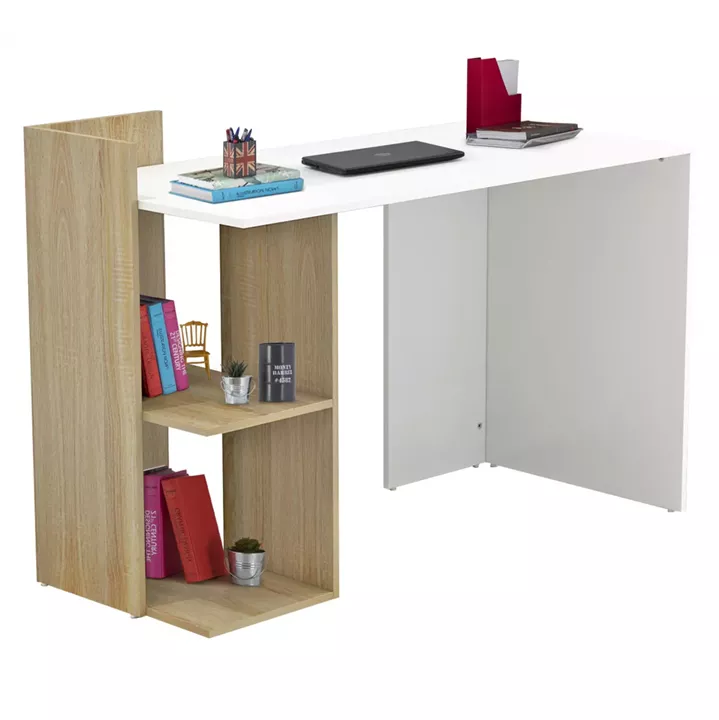 MELAMINE DESK WITH SHELVES SYNDYA HM8994.02 SONAMA WHITE 112x55x85Y cm.