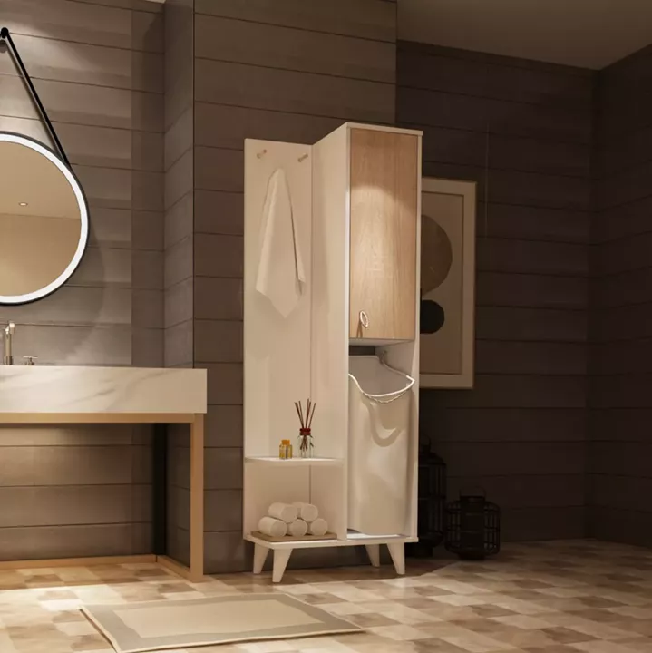 BATHROOM FURNITURE MADE OF MELAMINE WITH BASKET BASKET HM178 WHITE SONAMA 64x30x178Y cm.