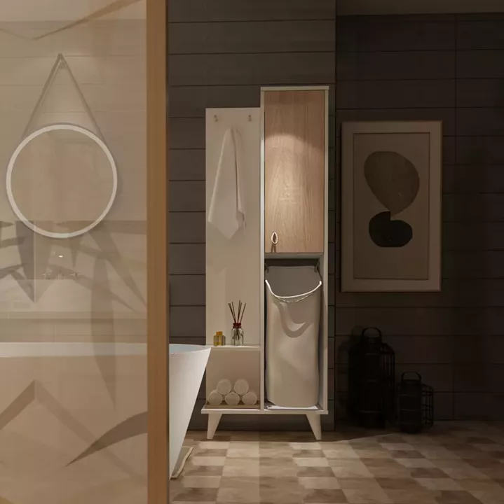 BATHROOM FURNITURE MADE OF MELAMINE WITH BASKET BASKET HM178 WHITE SONAMA 64x30x178Y cm.