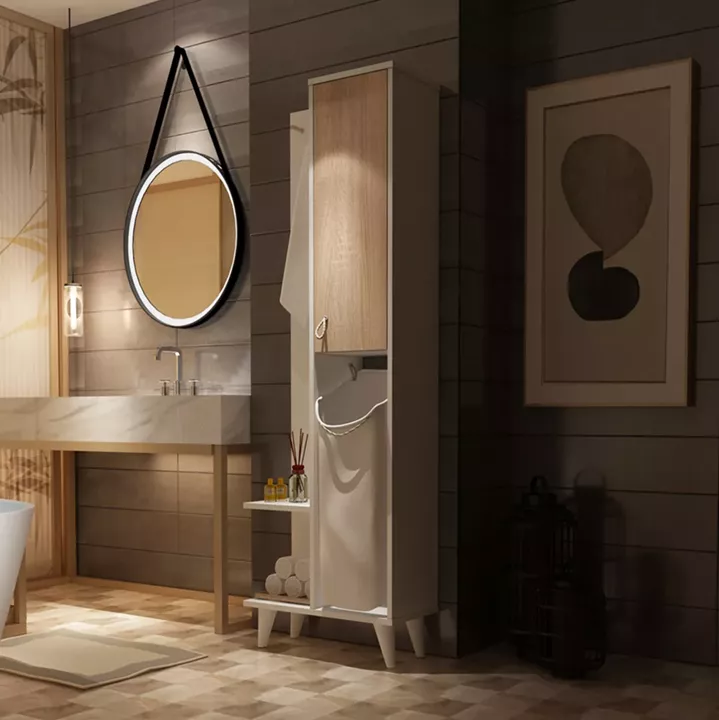 BATHROOM FURNITURE MADE OF MELAMINE WITH BASKET BASKET HM178 WHITE SONAMA 64x30x178Y cm.