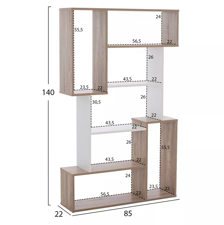 BOOKCASE  SHAY HM8768.01 85X22X140 WHITE