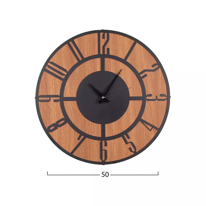 METAL MDF WALL CLOCK BLACK - WALNUT HM7444 Φ50 cm.