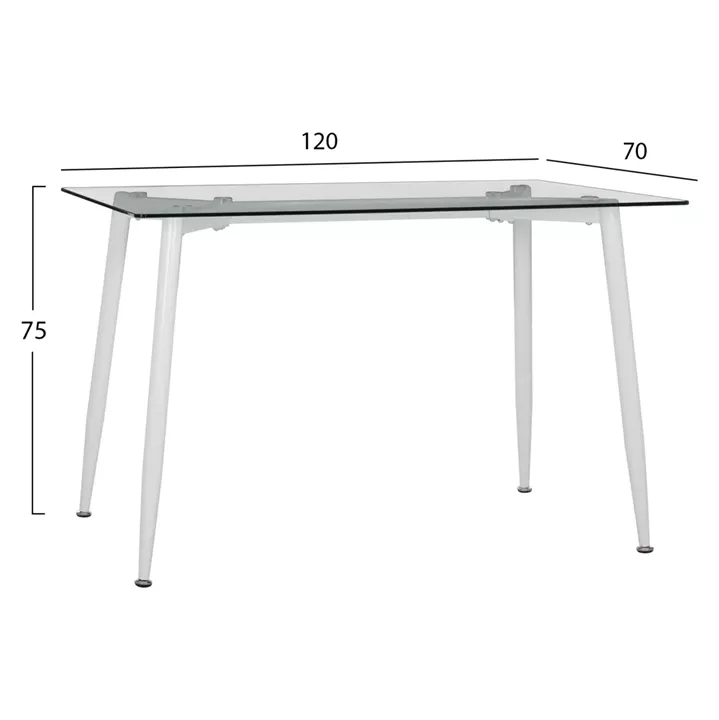 DINING TABLE WHITE METAL LEGS -GLASS HM8498.03 120X70X75H