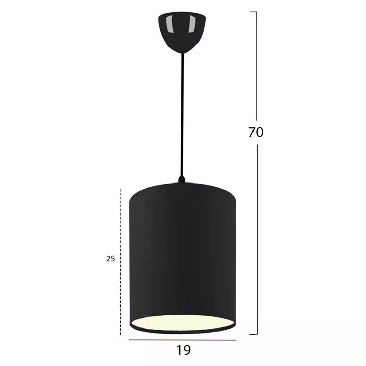 PENDANT CEILING LAMP HM7623.02 BLACK PILLAR, BLACK JUTE FABRIC DRUM SHADE