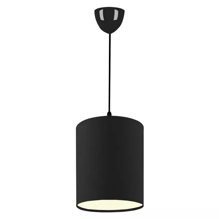PENDANT CEILING LAMP HM7623.02 BLACK PILLAR, BLACK JUTE FABRIC DRUM SHADE