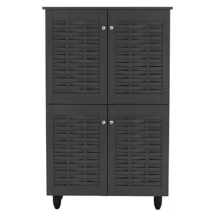 SHOE CABINET KABIRA HM2210.10 4-DOOR MELAMINE IN DARK GREY COLOR 77x34x123Hcm.