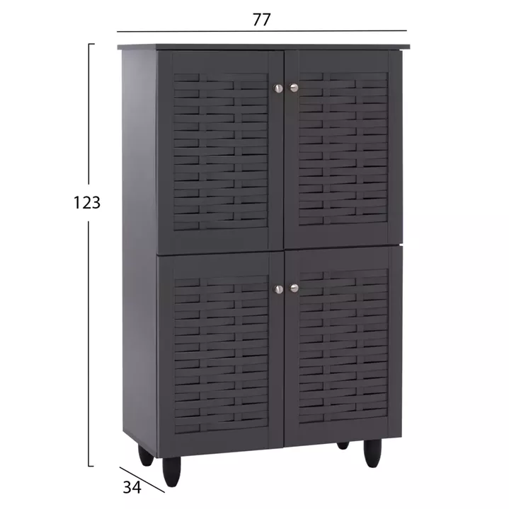 SHOE CABINET KABIRA HM2210.10 4-DOOR MELAMINE IN DARK GREY COLOR 77x34x123Hcm.