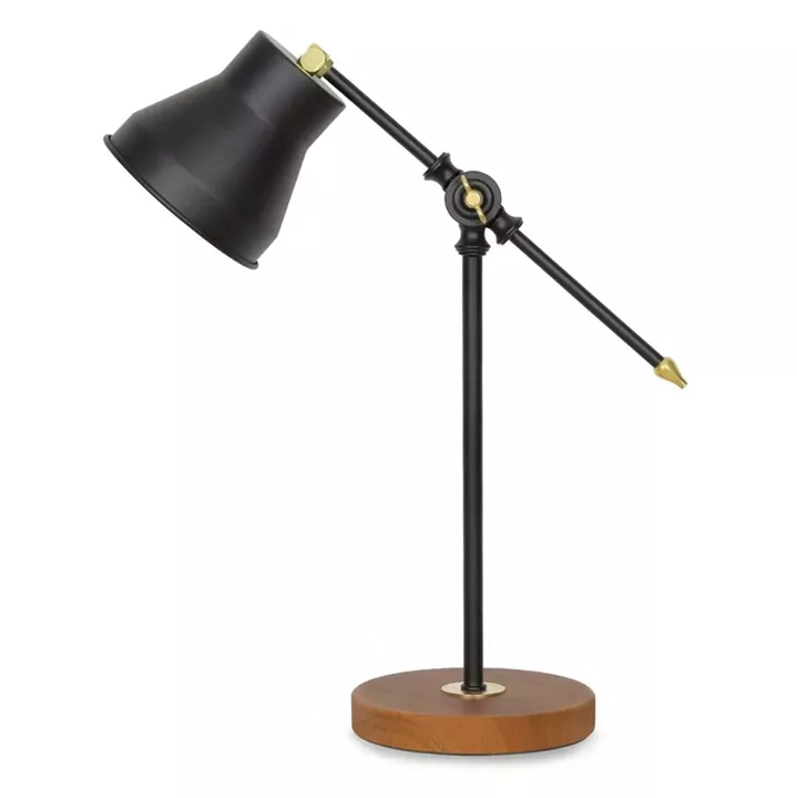 TABLE LAMP HM7584.01 LIGHT BROWN BASE, BLACK PILLAR AND ARM, BLACK CAP