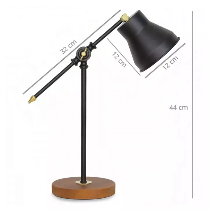 TABLE LAMP HM7584.01 LIGHT BROWN BASE, BLACK PILLAR AND ARM, BLACK CAP