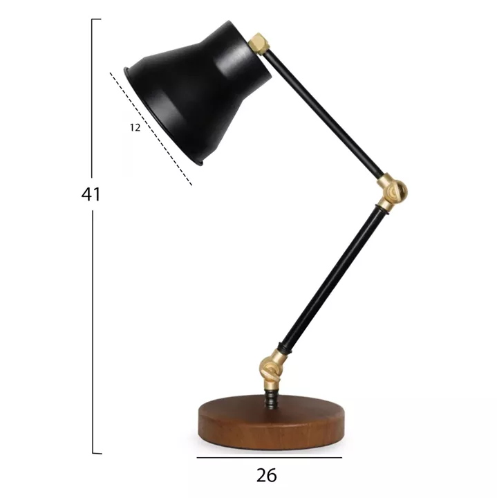 TABLE LAMP HM7585.01 LIGHT BROWN BASE, BLACK ARMS, BLACK CAP