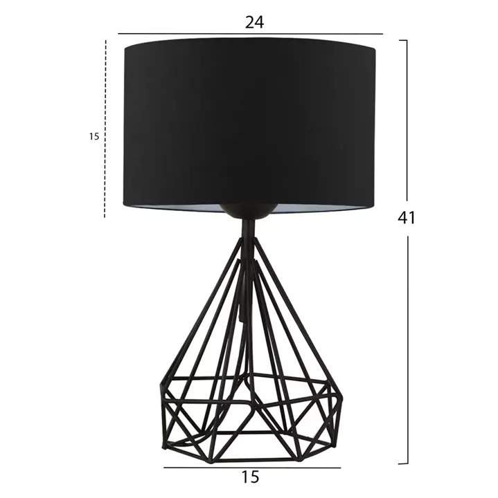 TABLE LAMP HM7605.01 BLACK METAL BODY, BLACK DRUM SHADE FABRIC