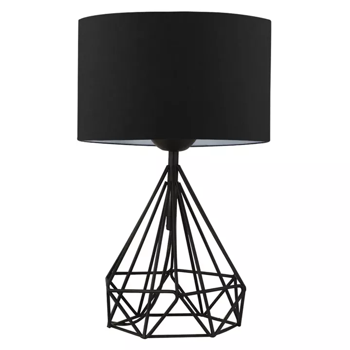 TABLE LAMP HM7605.01 BLACK METAL BODY, BLACK DRUM SHADE FABRIC