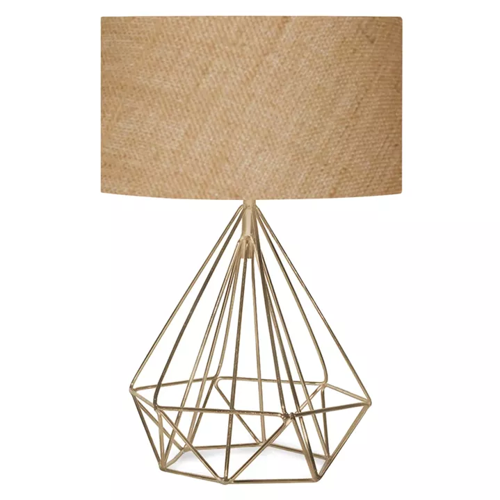 TABLE LAMP HM7606.01 GOLD METAL BODY, SANDY BEIGE DRUM SHADE FABRIC