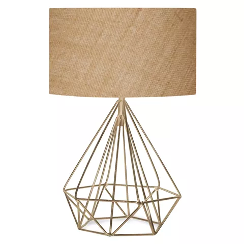 TABLE LAMP HM7606.01 GOLD METAL BODY, SANDY BEIGE DRUM SHADE FABRIC