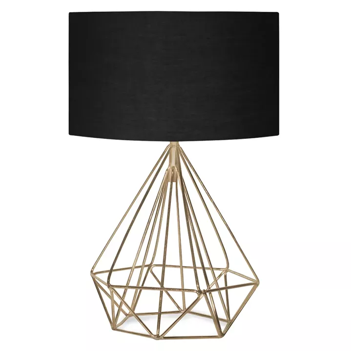 TABLE LAMP HM7606.02 GOLD METAL BODY, BLACK DRUM SHADE FABRIC