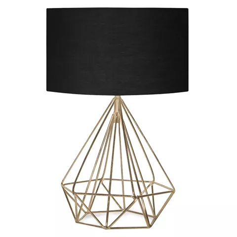 TABLE LAMP HM7606.02 GOLD METAL BODY, BLACK DRUM SHADE FABRIC