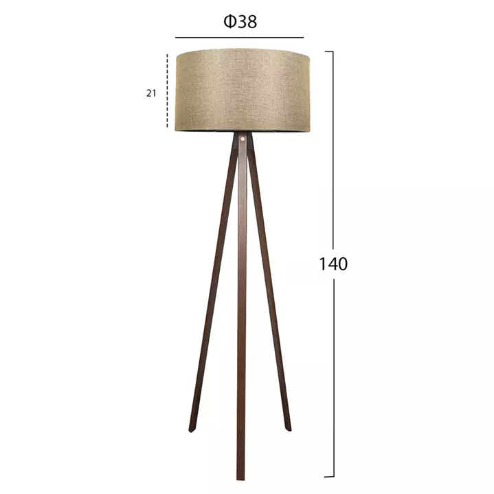 FLOOR STANDING LAMP HM7578.03 WALNUT COLOR TRIPOD, GOLDEN-BROWN CAP
