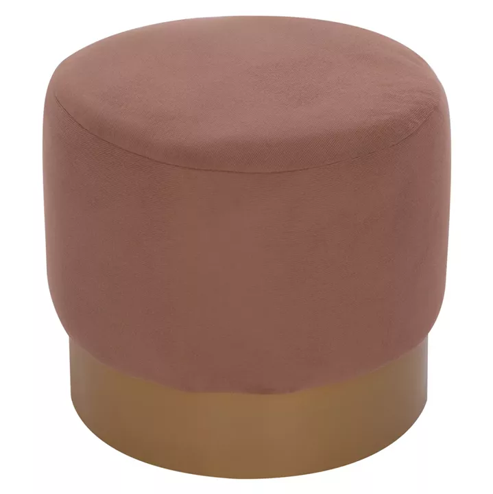ROUND POUF/STOOL HM9260.04 BROWN FABRIC, GOLD ROUND BASE
