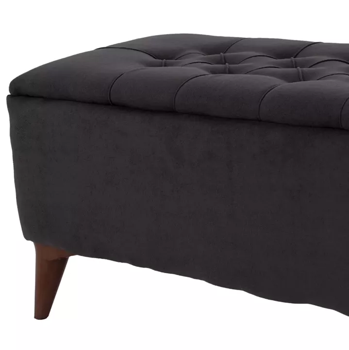 LONG STOOL-TRUNK HM9261.01 GREY FABRIC QUILTED SEAT