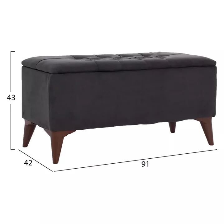 LONG STOOL-TRUNK HM9261.01 GREY FABRIC QUILTED SEAT