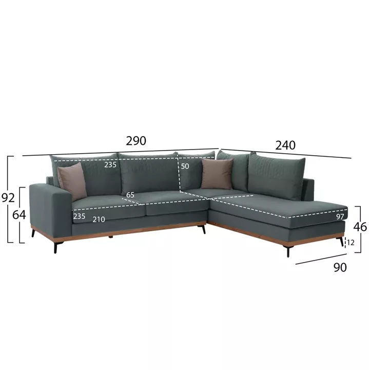 MESINA corner sofa, mint, high leg, 2pcs, right corner