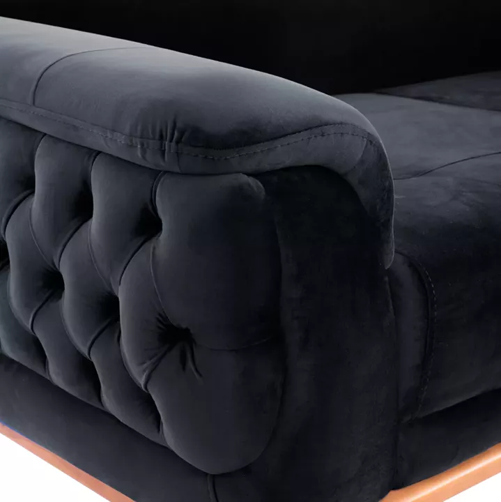 HM3249.01 BENNINGTON 3-seater sofa-bed, black velvet, 240x95x80
