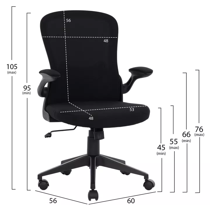 Office Chair HM1178.01, black mesh fabric, black frame, 60x56x105