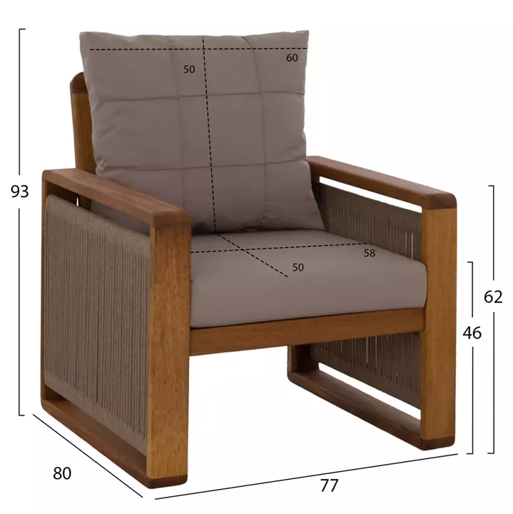 OUTDOOR SET 4PCS HM5877.01 IROKO WOOD-ROPE WALNUT-BEIGE