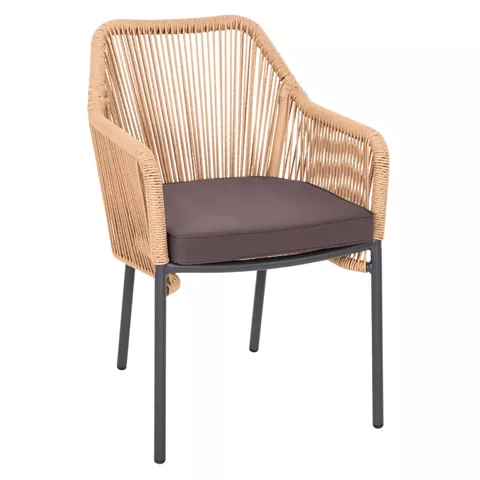 ARMCHAIR ALUMINUM HM5855.02 CHARCOAL GREY WITH WICKER ROPE PE 56x66x82