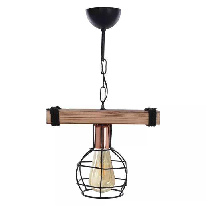 CEILING PENDANT WITH WOOD AND METAL GRID 30x16x50Hcm.HM7680.01