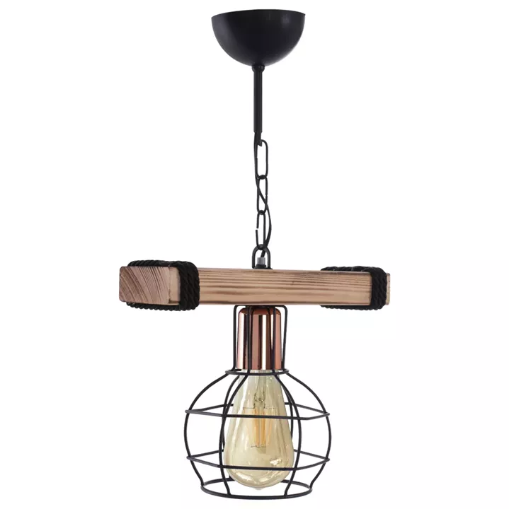 CEILING PENDANT WITH WOOD AND METAL GRID 30x16x50Hcm.HM7680.01