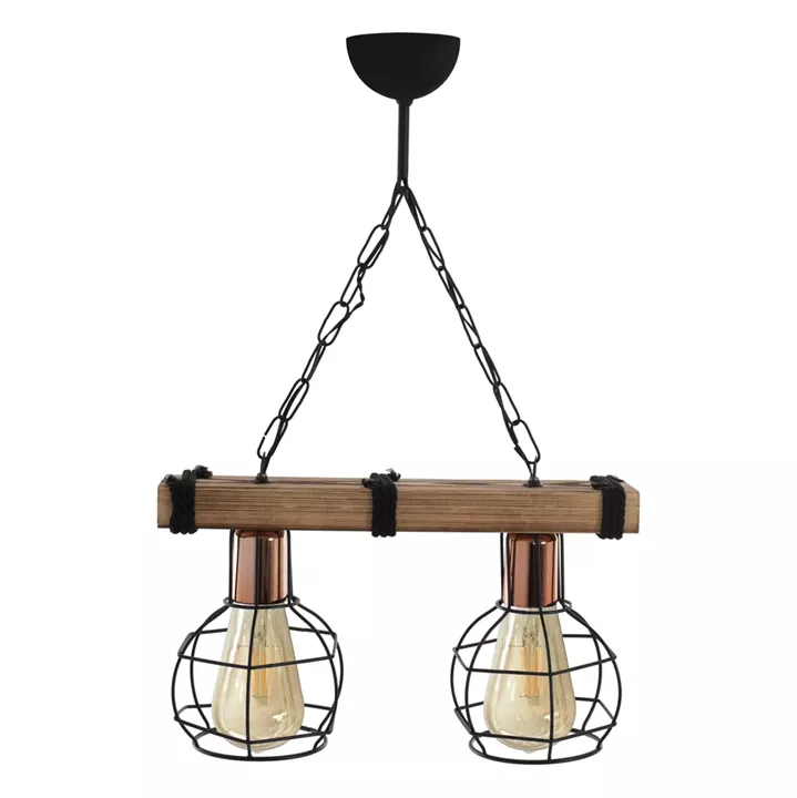 CEILING PENDANT 2-LIGHT WITH WOOD AND METAL GRIDS 40x16x63Hcm.HM7681.01